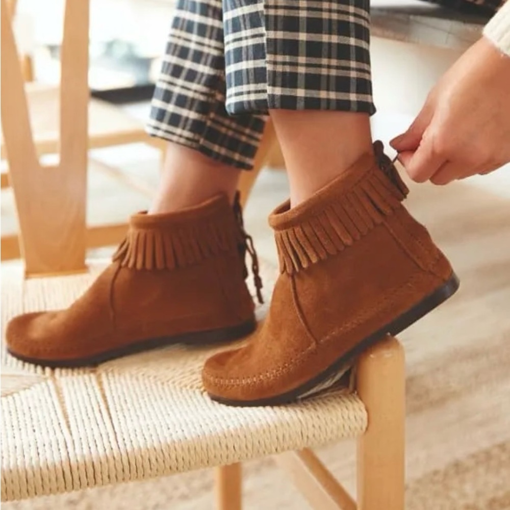Brown Fringe Kids Boots